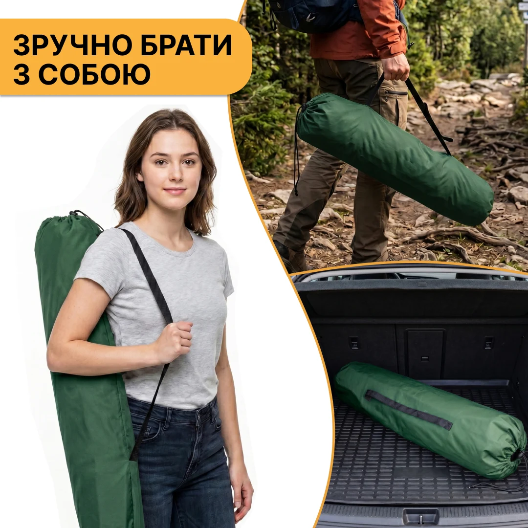 Туристична розкладачка 150 кг LB-MC-B1-GRN сталева 65x190 см темно-зелена