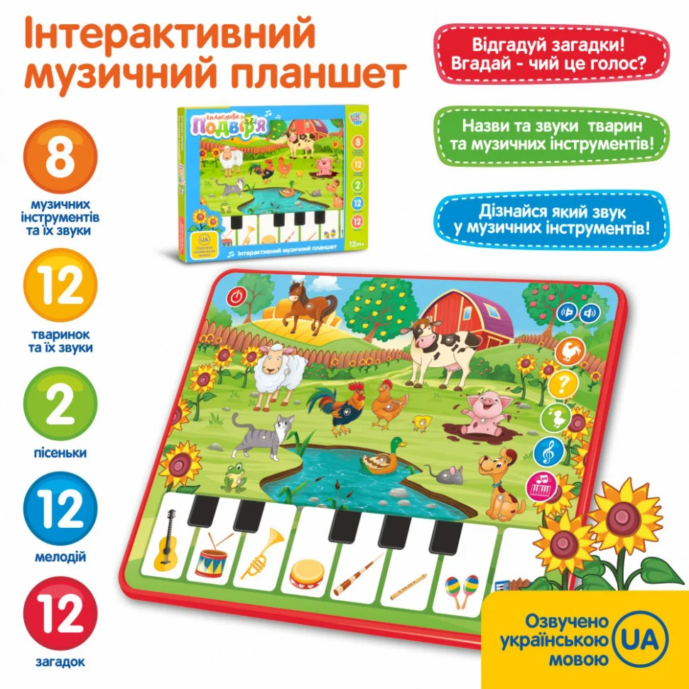 Іграшковий навчальний планшет M 3811 інтерактивний музичний 30х22х3 см пластик різнобарвний