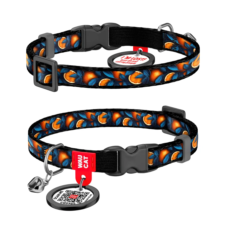 Нашийник WAUCAT Nylon XS 20-30 см 10 мм Нейлон Апельсини з QR паспортом