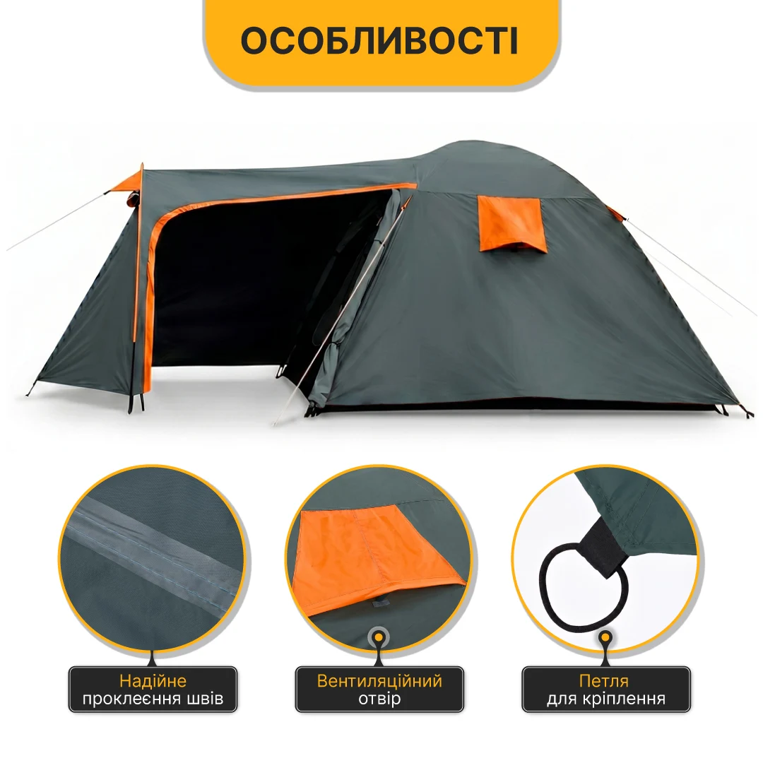 Намет LEOBRO Pro Camp Haki тримісний водонепроникний 405x215x170 см скловолокно