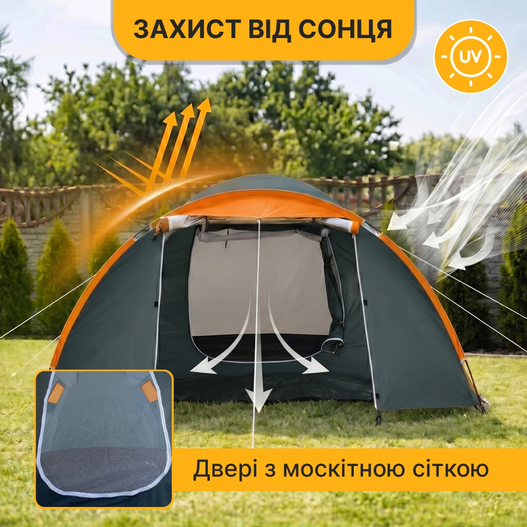 Намет LEOBRO Pro Camp Haki тримісний водонепроникний 405x215x170 см скловолокно