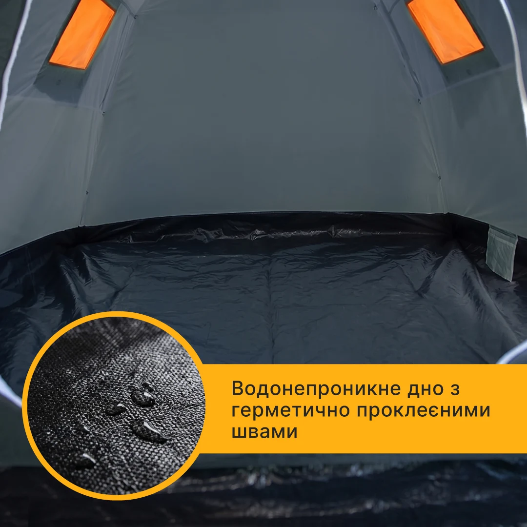 Намет LEOBRO Pro Camp Haki тримісний водонепроникний 405x215x170 см скловолокно