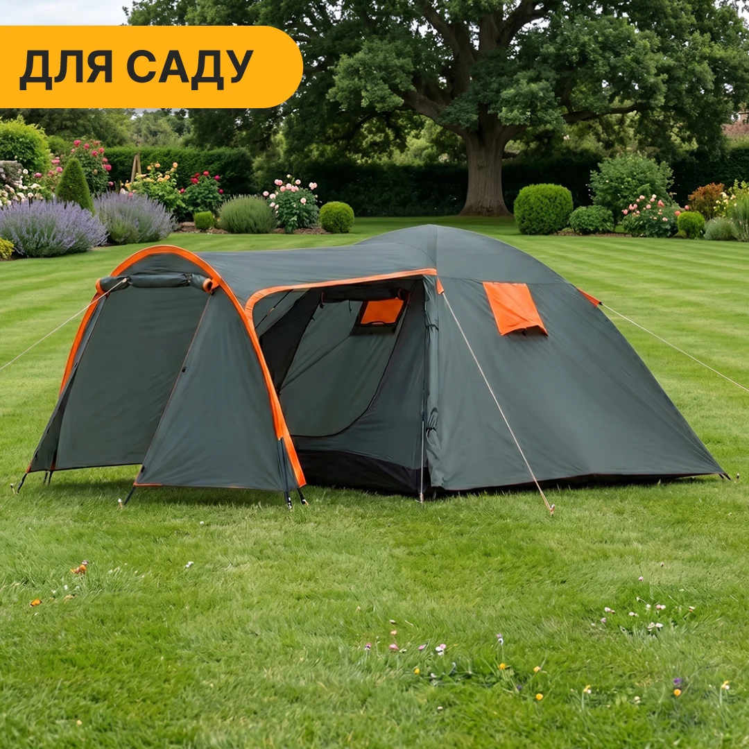 Намет LEOBRO Pro Camp Haki тримісний водонепроникний 405x215x170 см скловолокно