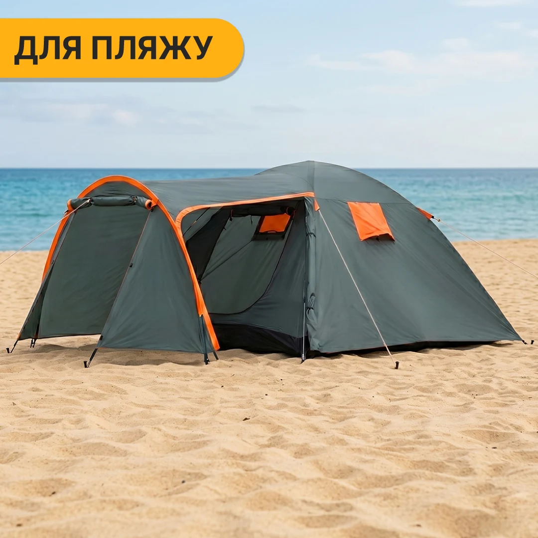Намет LEOBRO Pro Camp Haki тримісний водонепроникний 405x215x170 см скловолокно