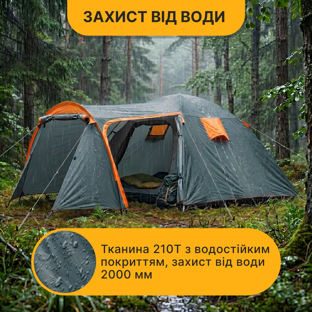 Намет LEOBRO Pro Camp Haki тримісний водонепроникний 405x215x170 см скловолокно