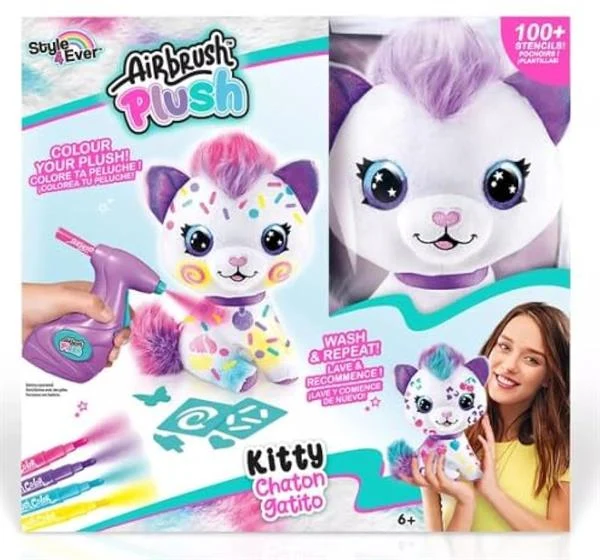 Набір для творчості Airbrush Plush Кошеня OFG272/1 1 м’яка іграшка 1 аерограф 4 маркери різнобарвний