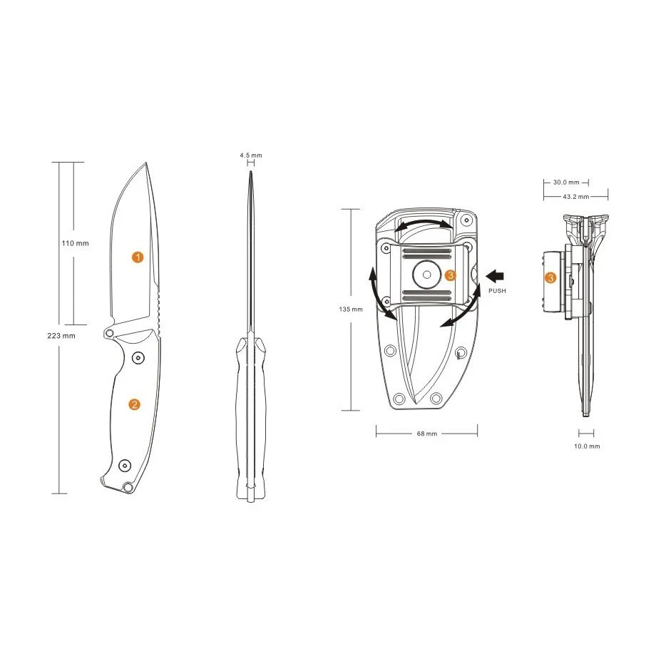 Ніж фіксований Ruike Jager F118-B 110 мм 14C28N G10 чорний
