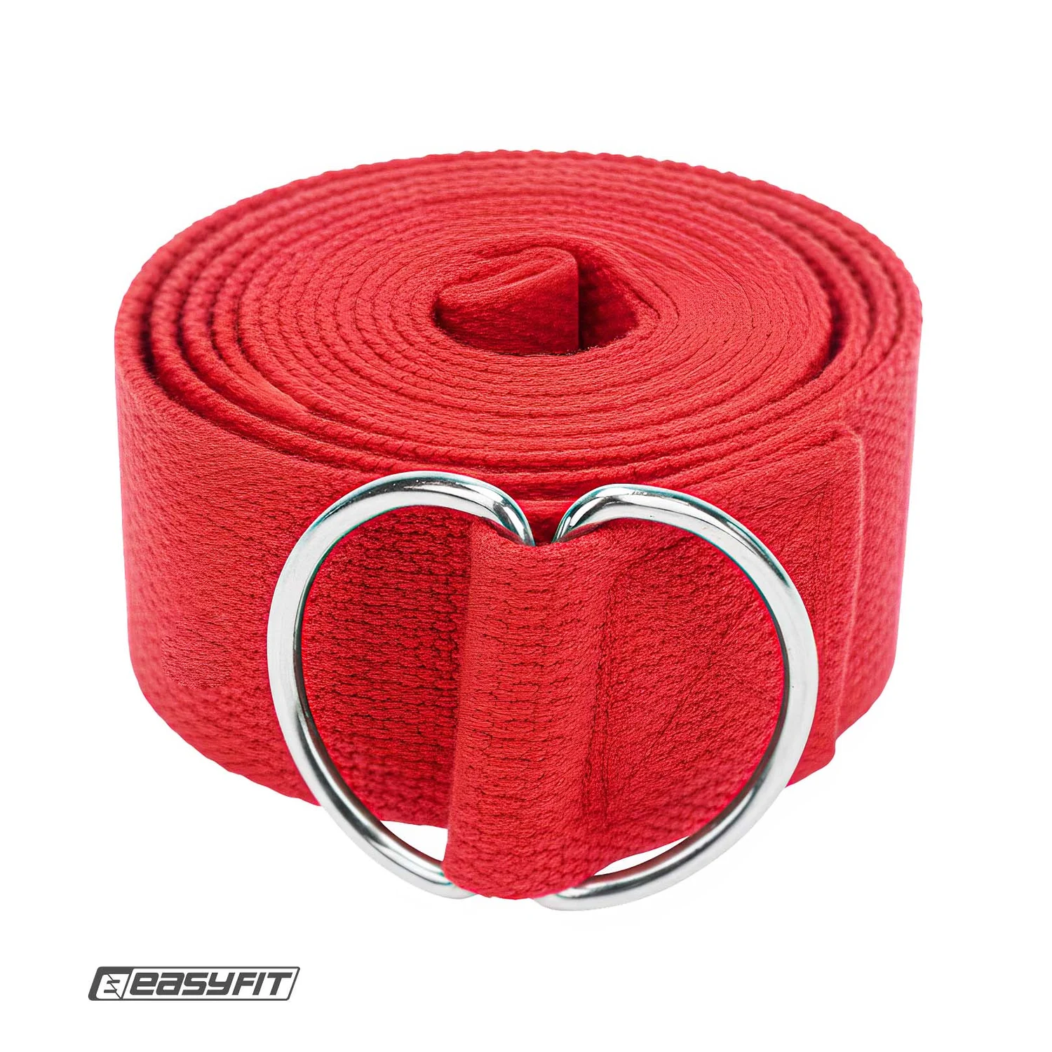 Ремінь для йоги EasyFit 183 см гіпоалергенний червоний з металевою пряжкою