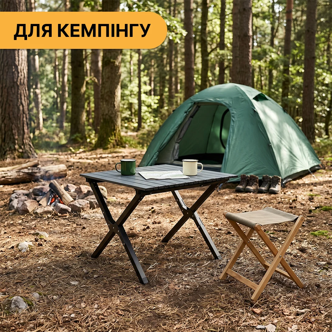 Складаний туристичний стіл LEOBRO Camp M 59х59х38 см сталева труба чорний