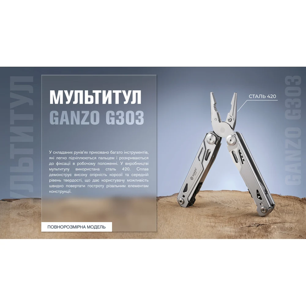 Мультитул Ganzo G303 21 функція нержавіюча сталь 420 160х105 мм сріблястий