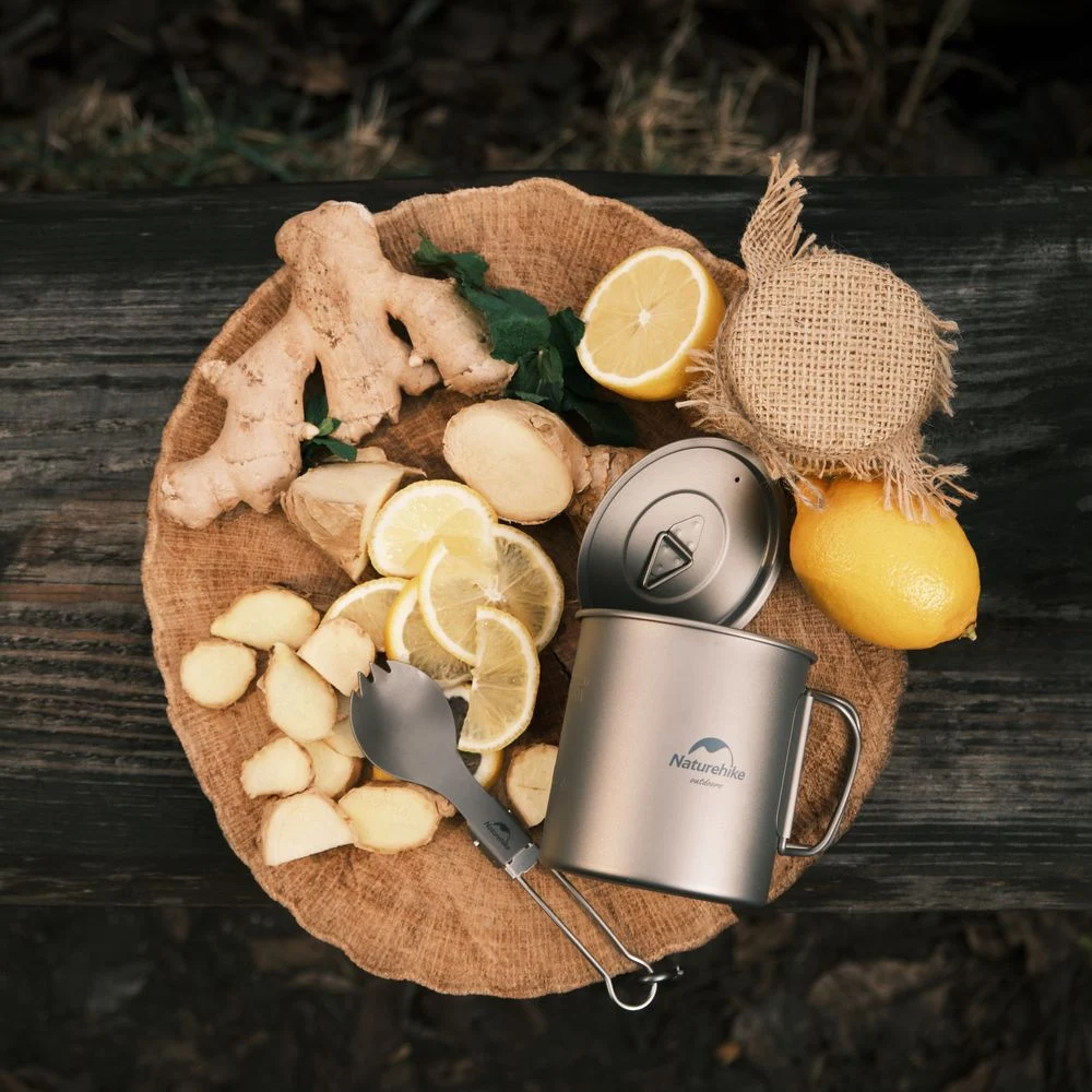 Кружка титановая 450 мл с ручкой Naturehike NH20CJ005 серебристая титан 9х8 см 79 г