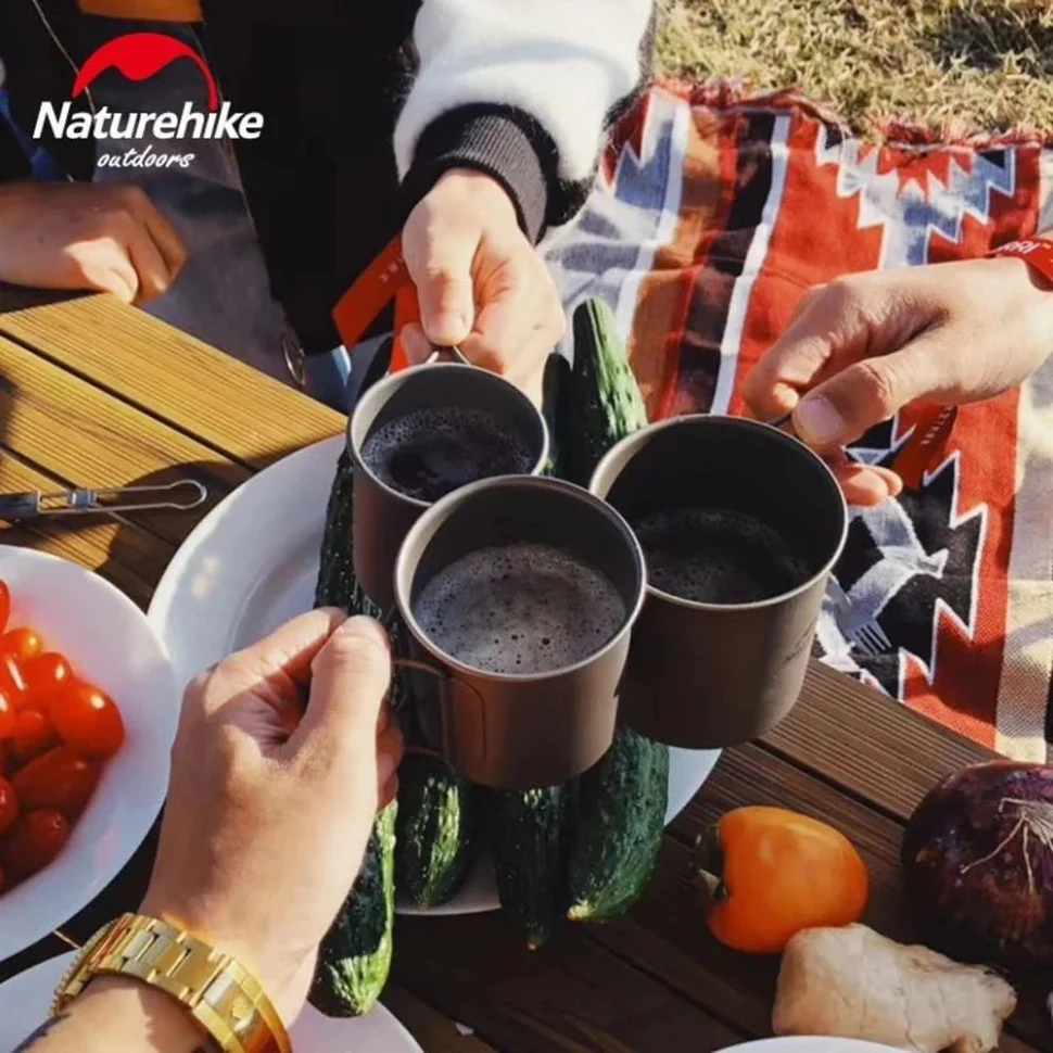 Кружка титановая 450 мл с ручкой Naturehike NH20CJ005 серебристая титан 9х8 см 79 г