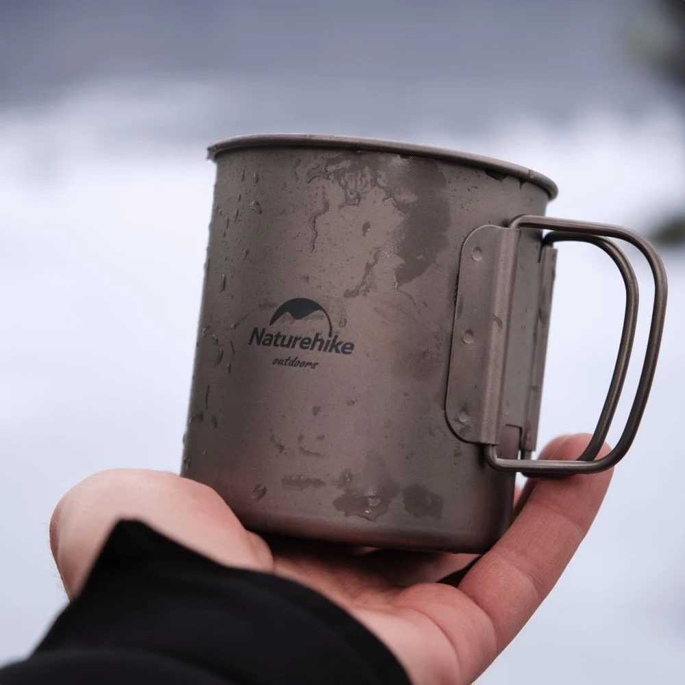 Кружка титановая 450 мл с ручкой Naturehike NH20CJ005 серебристая титан 9х8 см 79 г