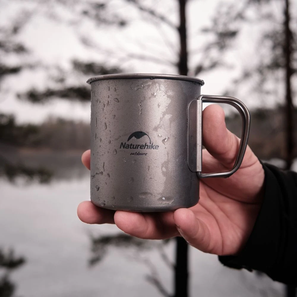 Кружка титановая 450 мл с ручкой Naturehike NH20CJ005 серебристая титан 9х8 см 79 г