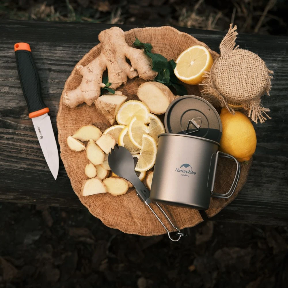 Кружка титановая 450 мл с ручкой Naturehike NH20CJ005 серебристая титан 9х8 см 79 г